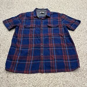 Sun + Stone Button Up Short Sleeve Plaid Shirt Sz L Outdoor